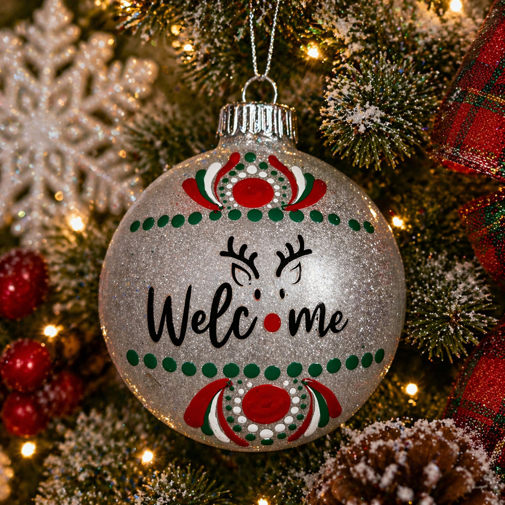 “Welcome” Reindeer Ornament | 3” Shatterproof Christmas Decor | Hand-Painted
